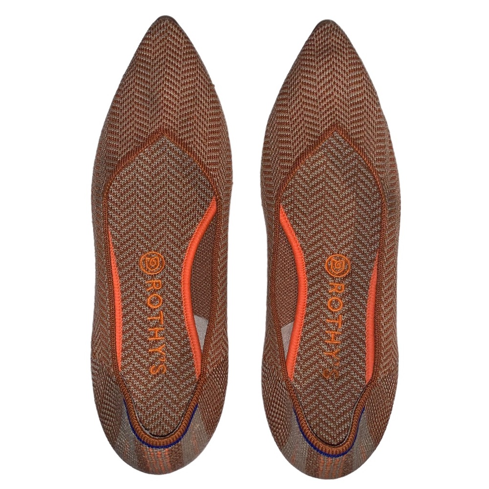 Rothy's Pointed Flats in Brown and Orange Accents Camel Harringbone Size 9.5